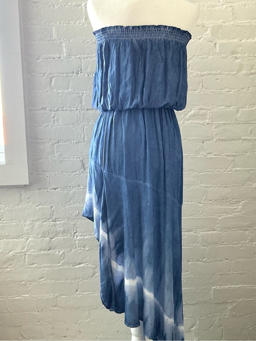 Anothropologie Storia Dress Blue Tie Dye Smocked Strapless Beach Vacation Boho L - Picture 5 of 8